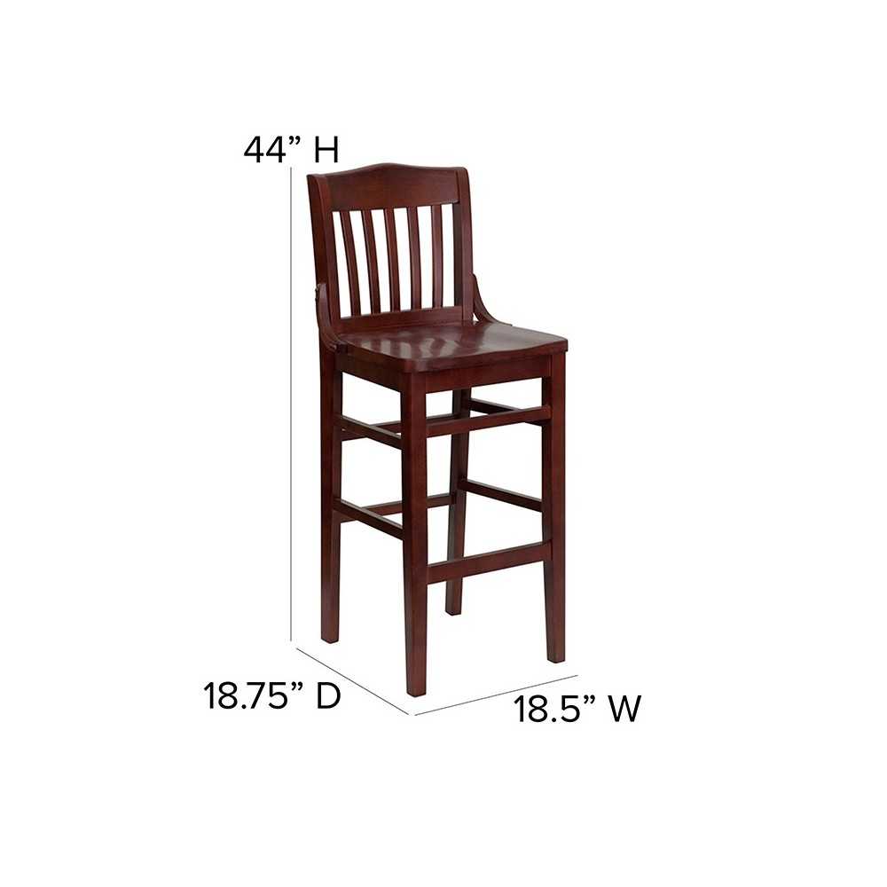 School House Back Mahogany Wood Restaurant Barstool