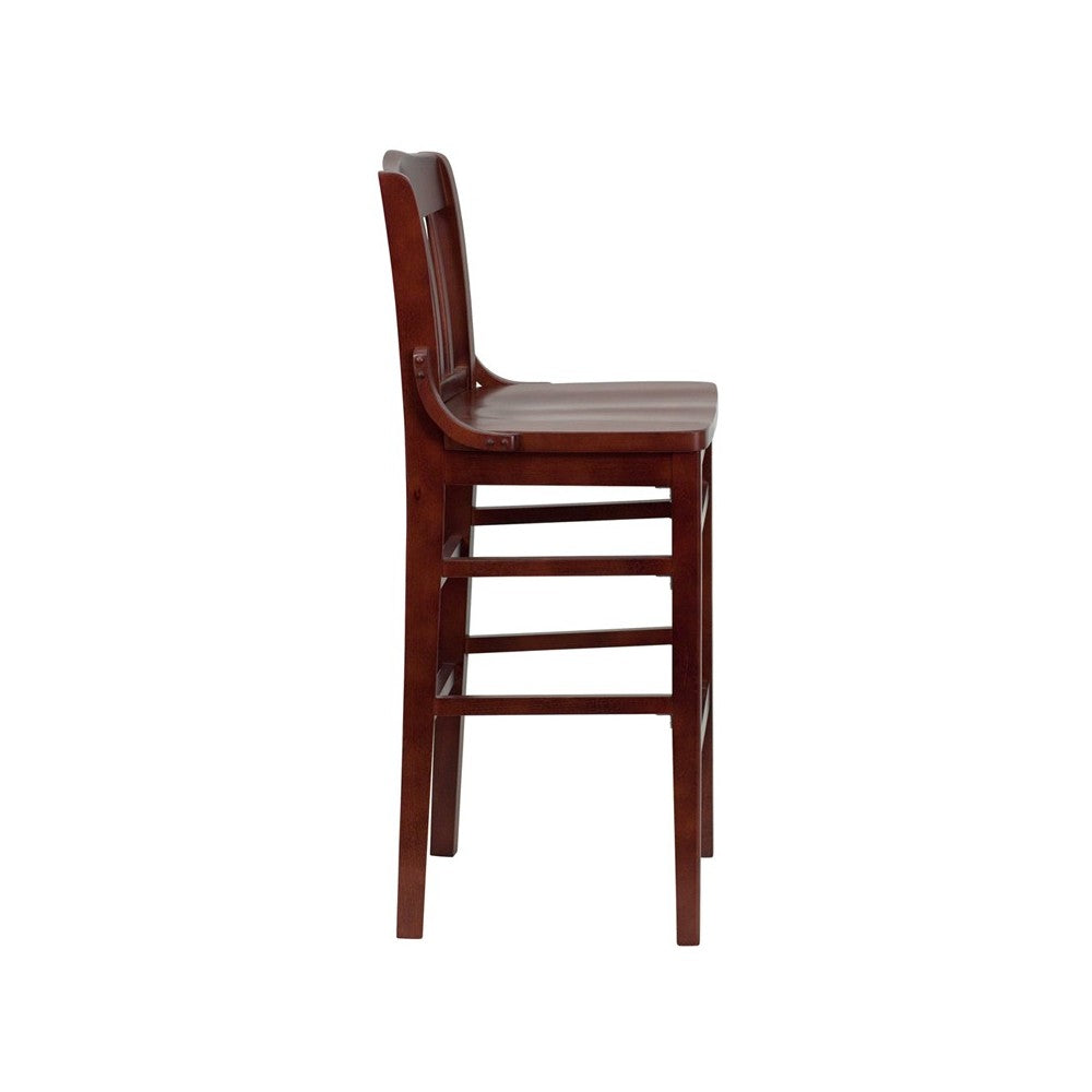 School House Back Mahogany Wood Restaurant Barstool