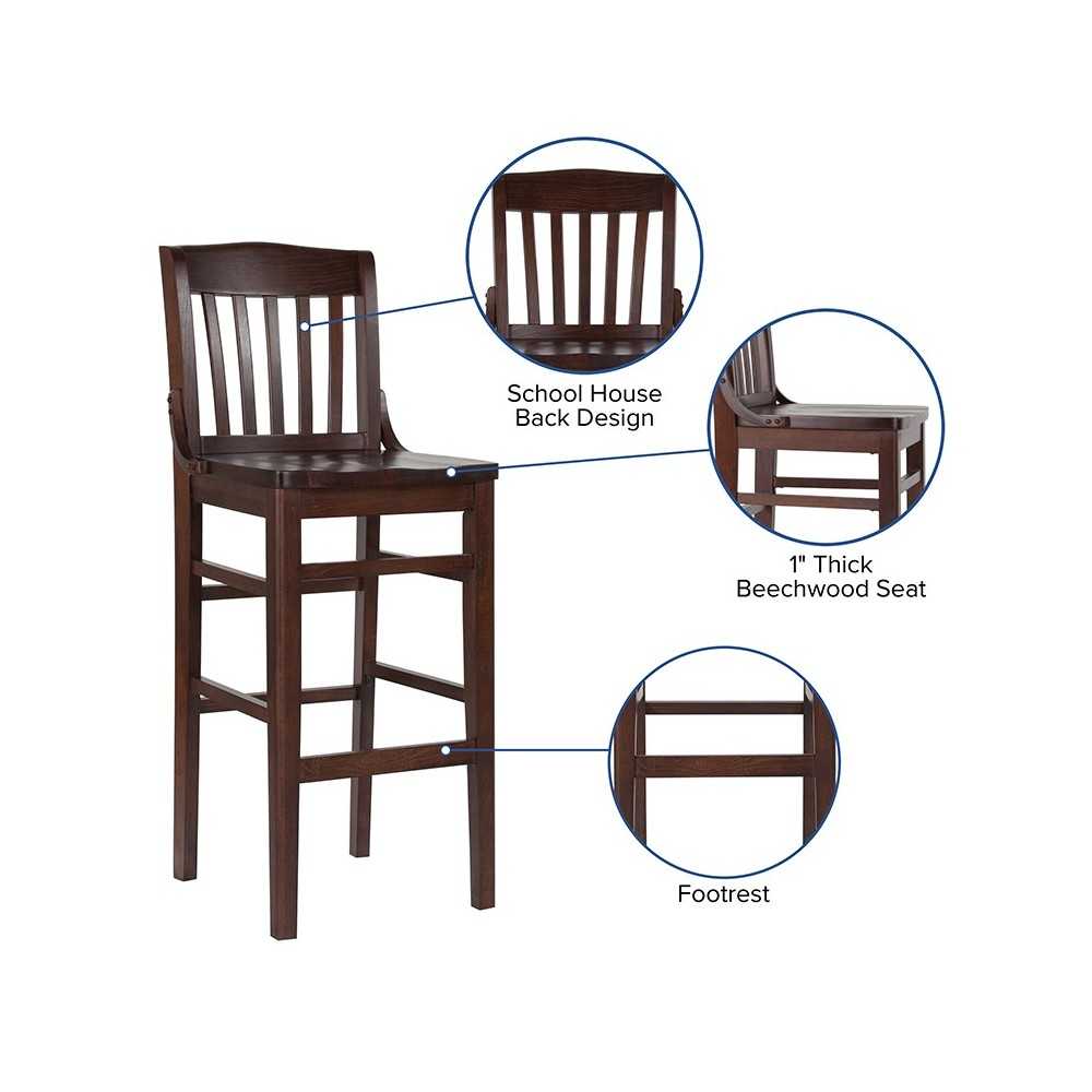 School House Back Walnut Wood Restaurant Barstool