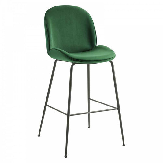 Scoop Black Powder Coated Steel Leg Performance Velvet Bar Stool, Emerald