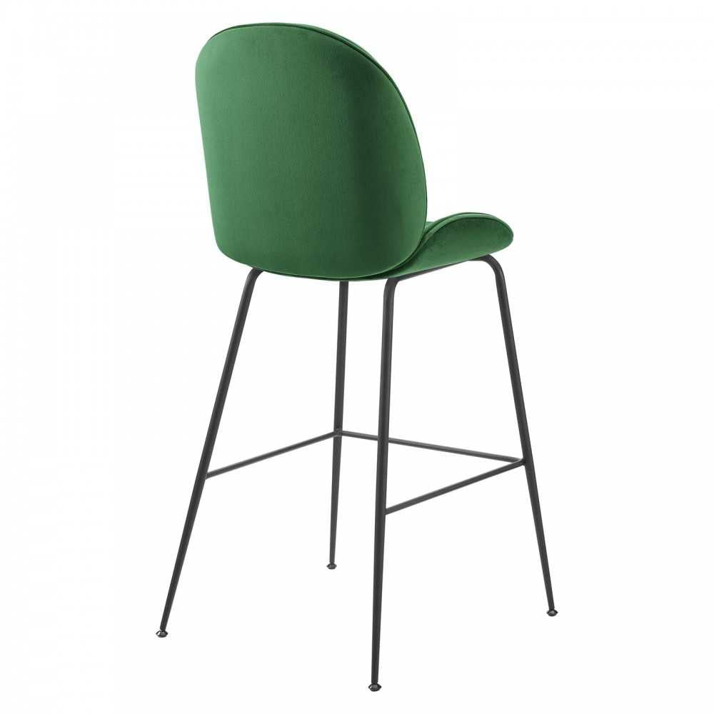 Scoop Black Powder Coated Steel Leg Performance Velvet Bar Stool, Emerald