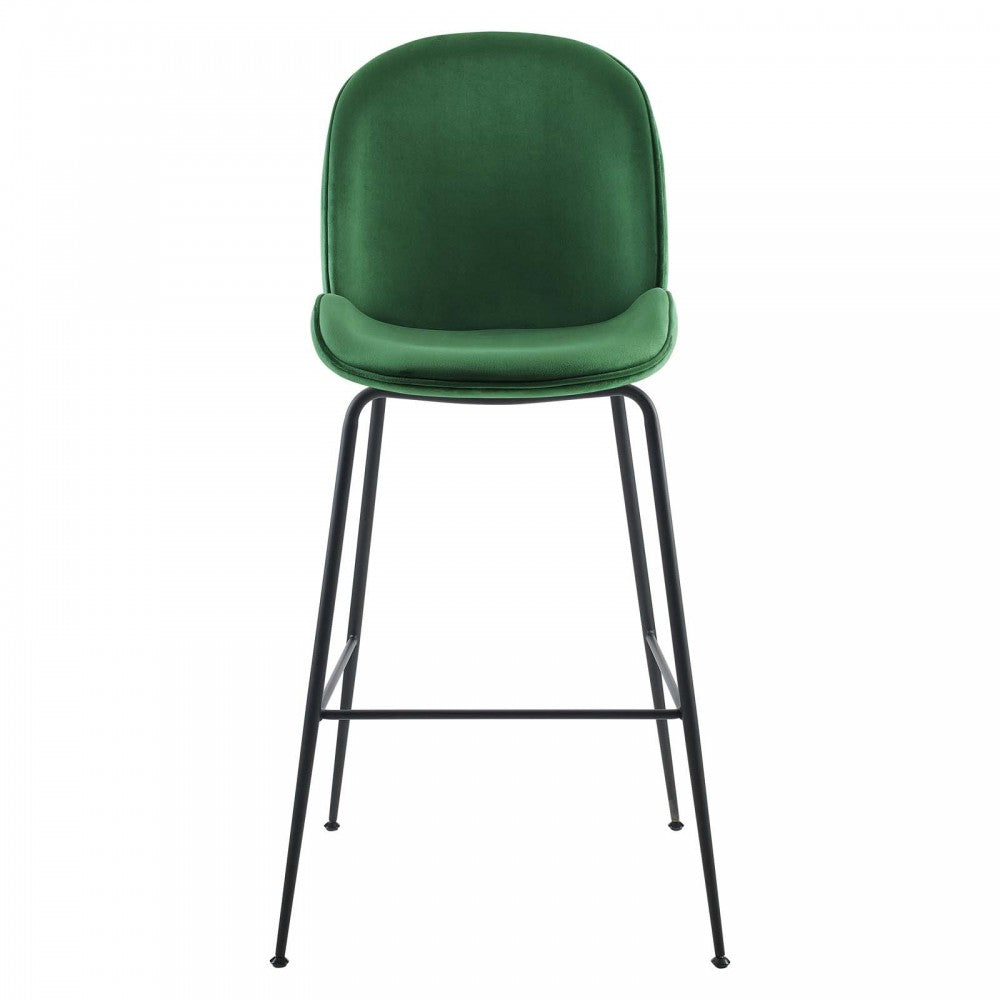 Scoop Black Powder Coated Steel Leg Performance Velvet Bar Stool, Emerald