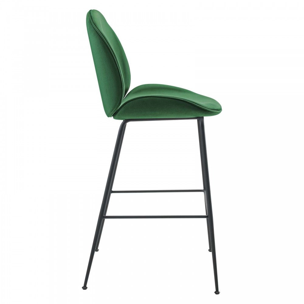 Scoop Black Powder Coated Steel Leg Performance Velvet Bar Stool, Emerald