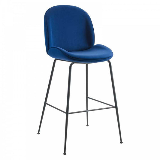 Scoop Black Powder Coated Steel Leg Performance Velvet Bar Stool, Navy