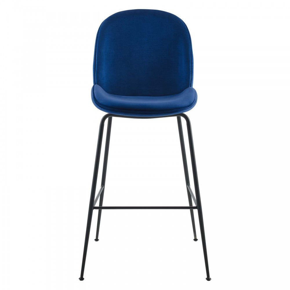 Scoop Black Powder Coated Steel Leg Performance Velvet Bar Stool, Navy