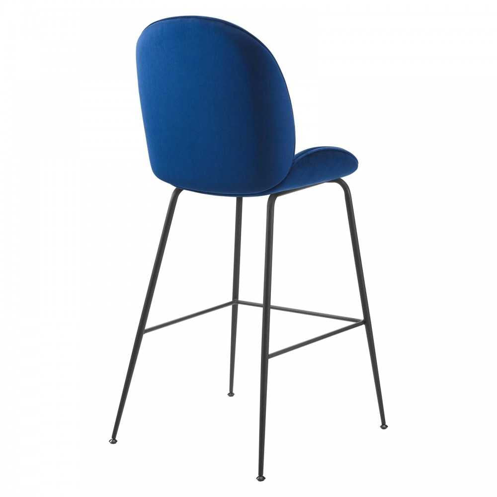 Scoop Black Powder Coated Steel Leg Performance Velvet Bar Stool, Navy