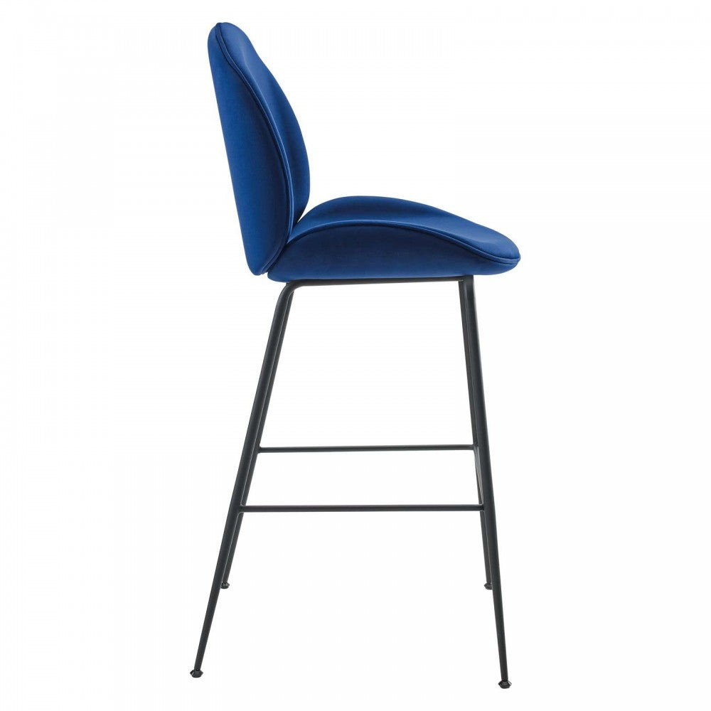 Scoop Black Powder Coated Steel Leg Performance Velvet Bar Stool, Navy