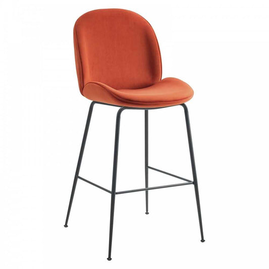 Scoop Black Powder Coated Steel Leg Performance Velvet Bar Stool, Orange