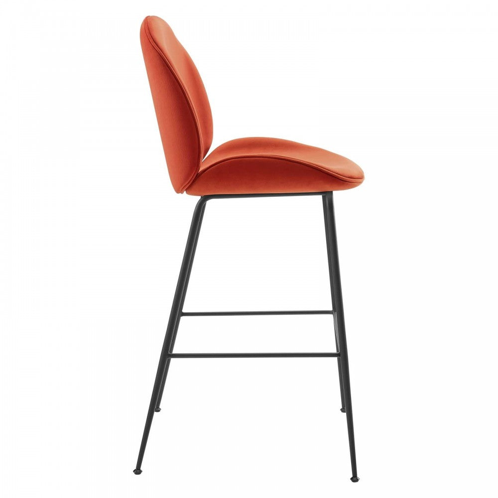 Scoop Black Powder Coated Steel Leg Performance Velvet Bar Stool, Orange