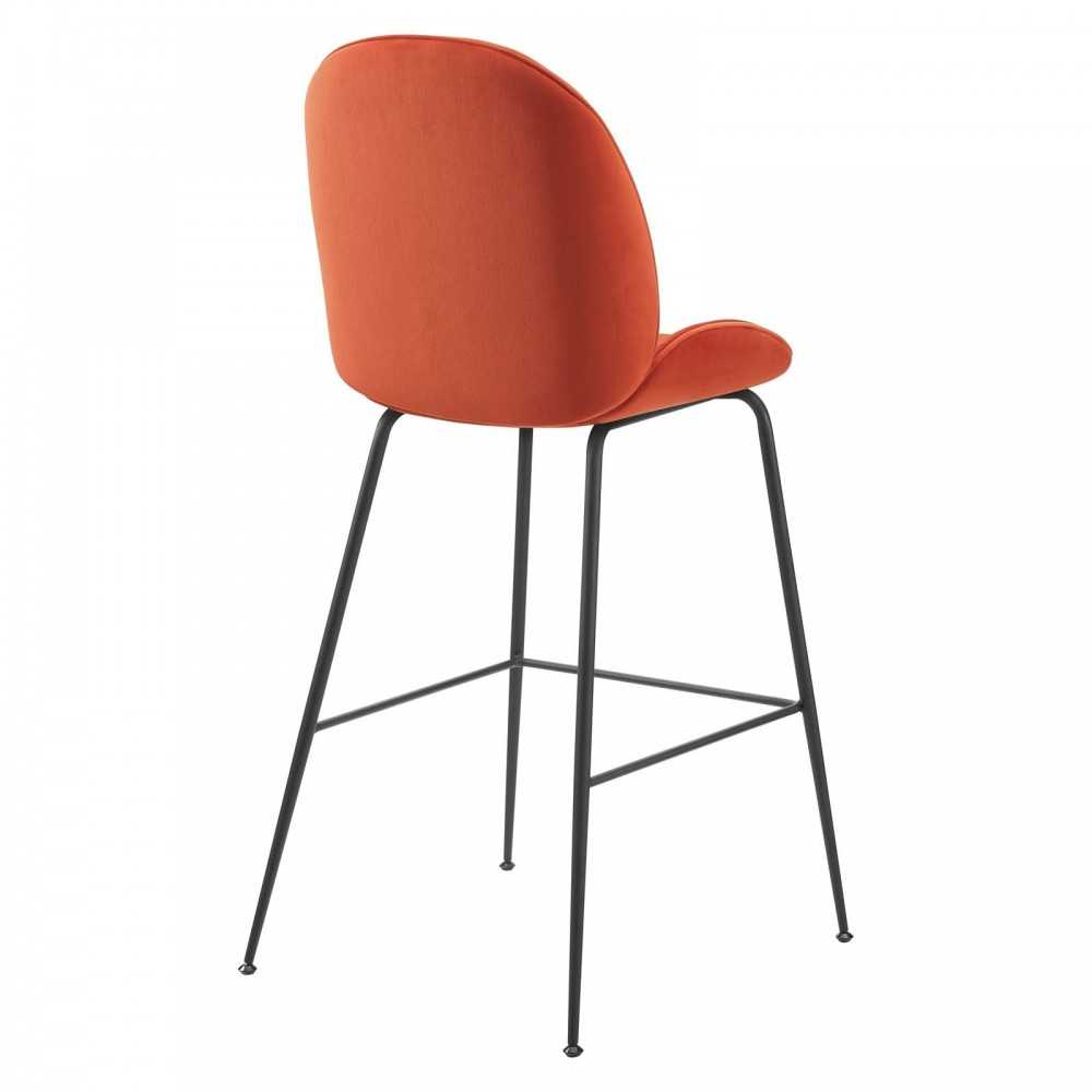 Scoop Black Powder Coated Steel Leg Performance Velvet Bar Stool, Orange