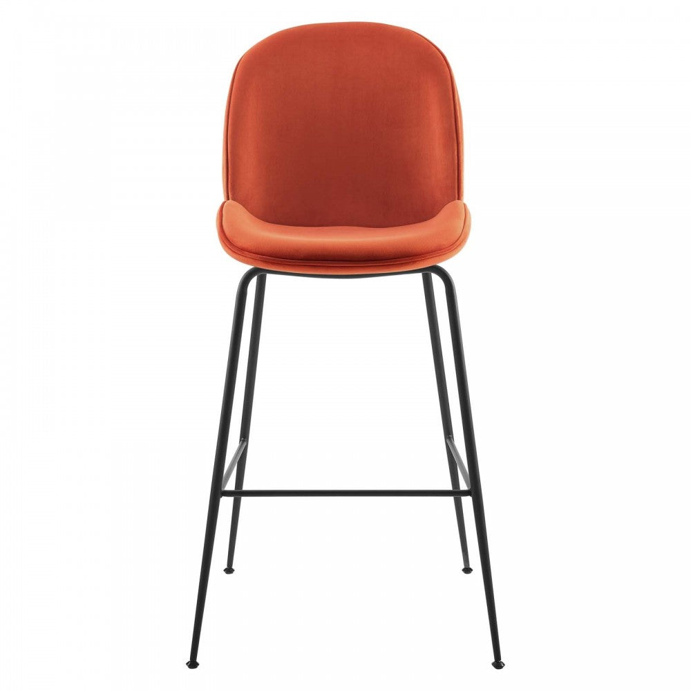 Scoop Black Powder Coated Steel Leg Performance Velvet Bar Stool, Orange