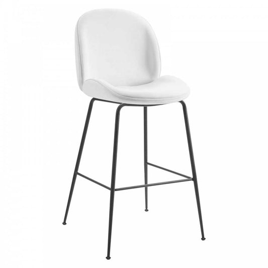 Scoop Black Powder Coated Steel Leg Performance Velvet Bar Stool, White