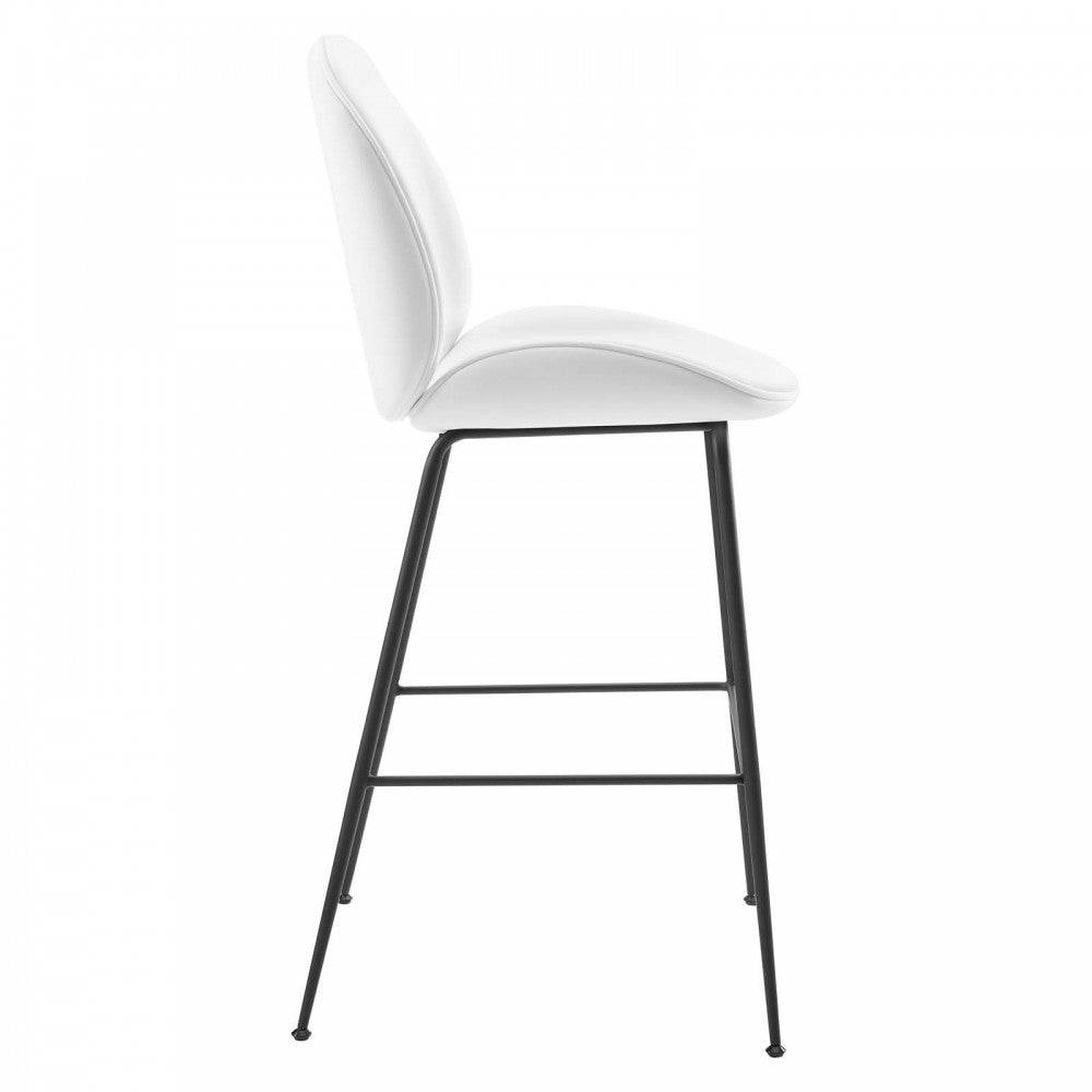 Scoop Black Powder Coated Steel Leg Performance Velvet Bar Stool, White