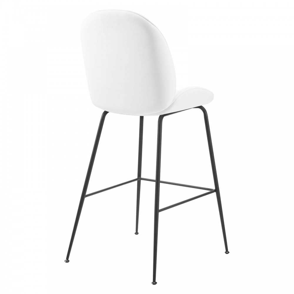 Scoop Black Powder Coated Steel Leg Performance Velvet Bar Stool, White