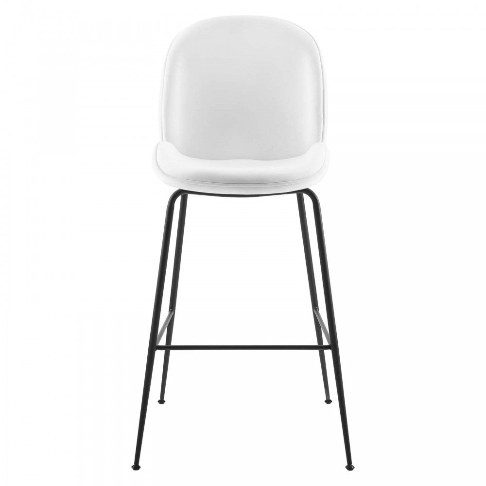 Scoop Black Powder Coated Steel Leg Performance Velvet Bar Stool, White