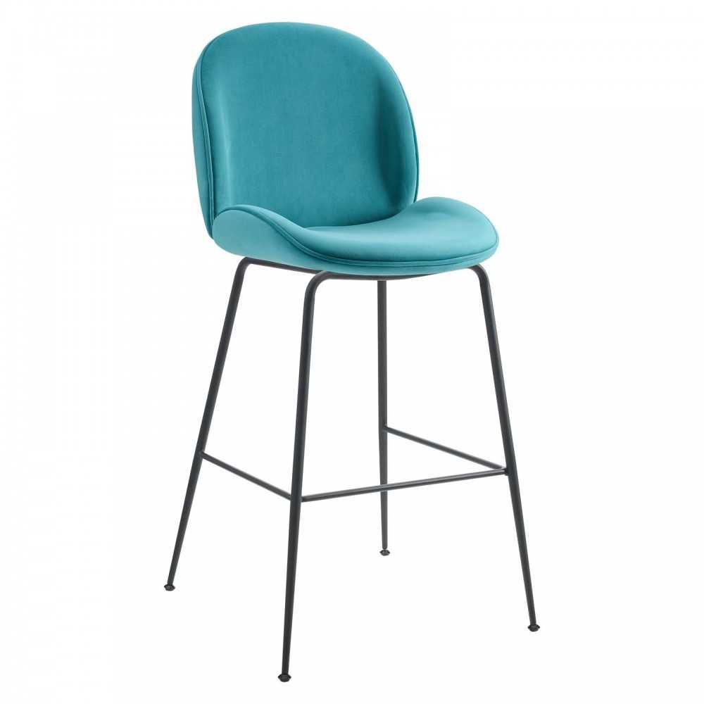 Scoop Black Powder Coated Steel Leg Performance Velvet Bar Stool, Blue