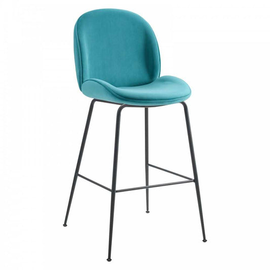 Scoop Black Powder Coated Steel Leg Performance Velvet Bar Stool, Blue