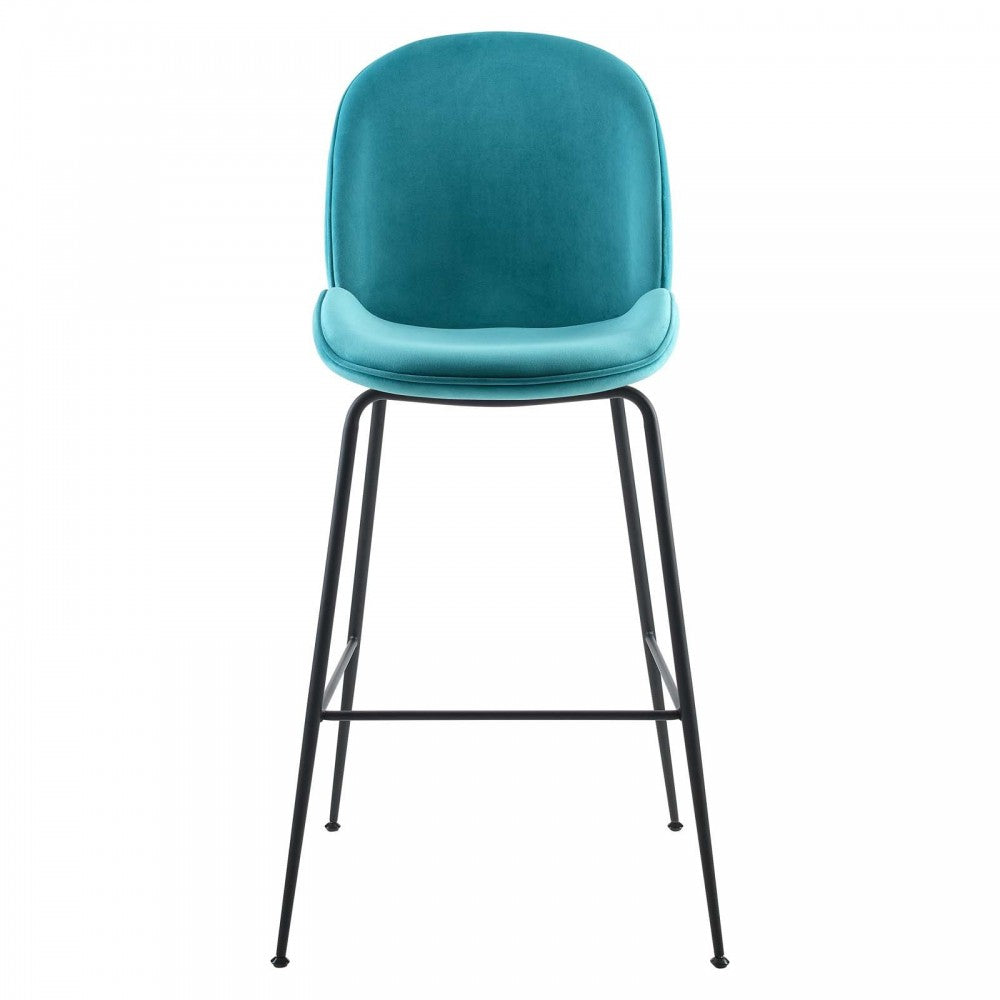 Scoop Black Powder Coated Steel Leg Performance Velvet Bar Stool, Blue