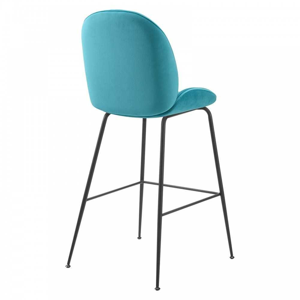 Scoop Black Powder Coated Steel Leg Performance Velvet Bar Stool, Blue