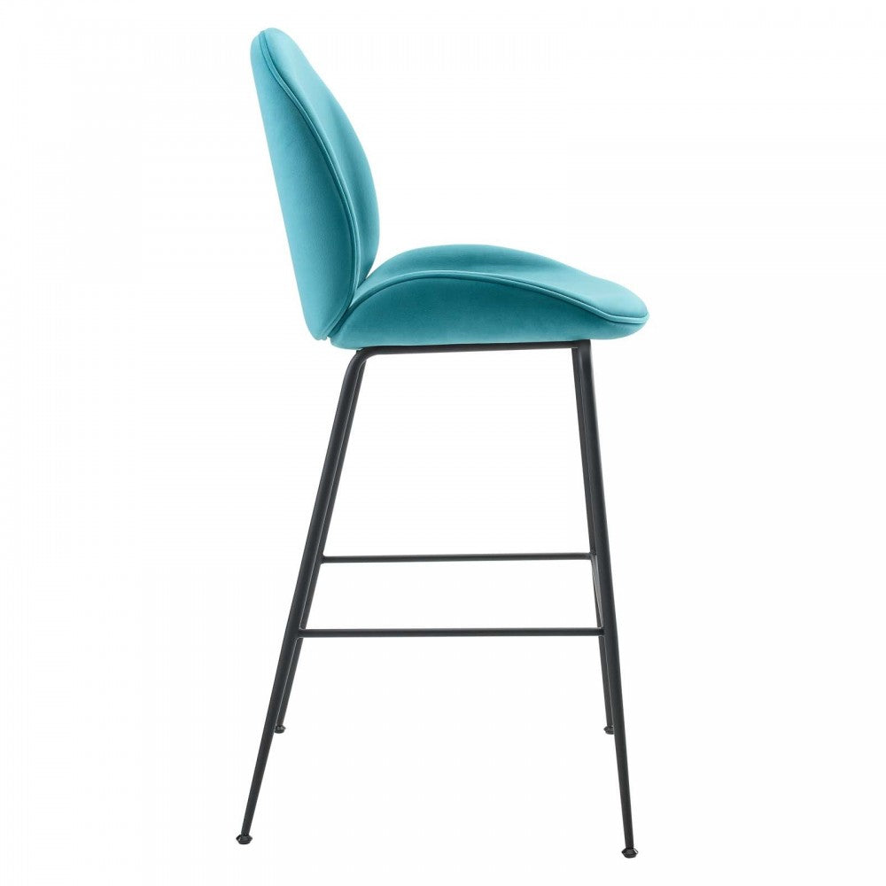 Scoop Black Powder Coated Steel Leg Performance Velvet Bar Stool, Blue