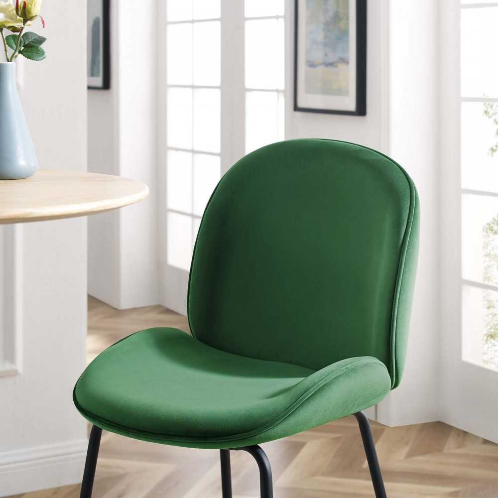 Scoop Black Powder Coated Steel Leg Performance Velvet Counter Stool, Emerald