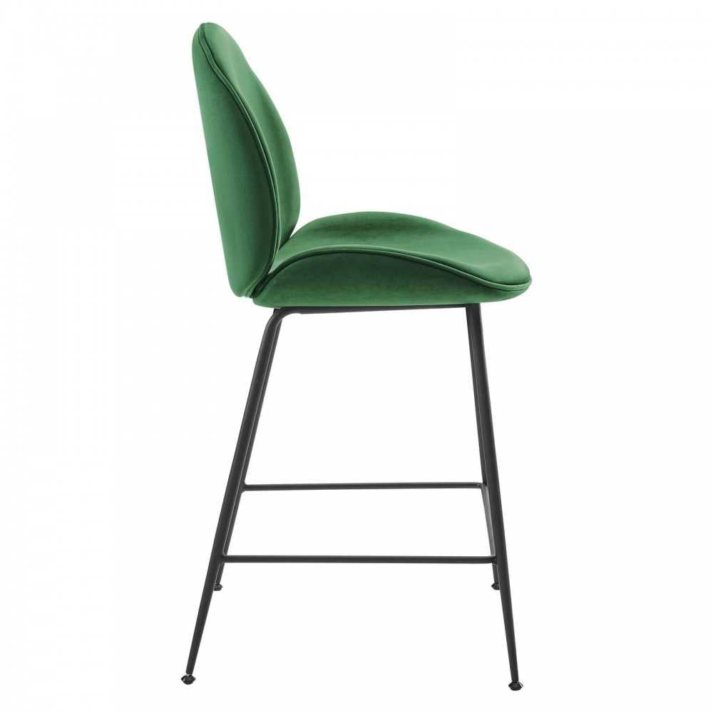 Scoop Black Powder Coated Steel Leg Performance Velvet Counter Stool, Emerald