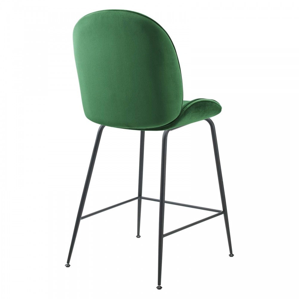 Scoop Black Powder Coated Steel Leg Performance Velvet Counter Stool, Emerald