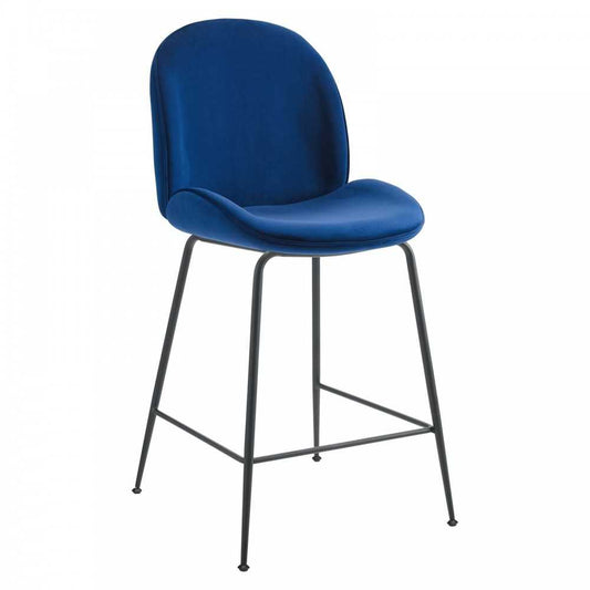 Scoop Black Powder Coated Steel Leg Performance Velvet Counter Stool, Navy