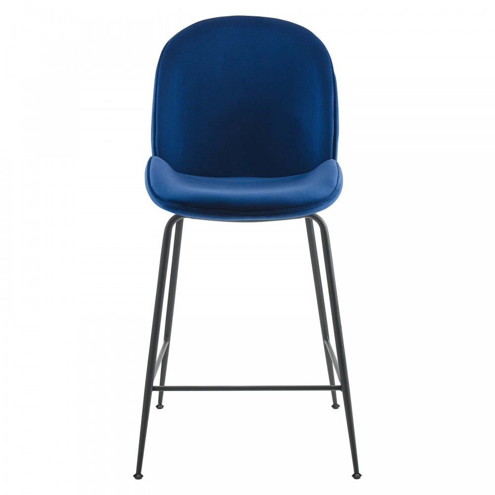 Scoop Black Powder Coated Steel Leg Performance Velvet Counter Stool, Navy