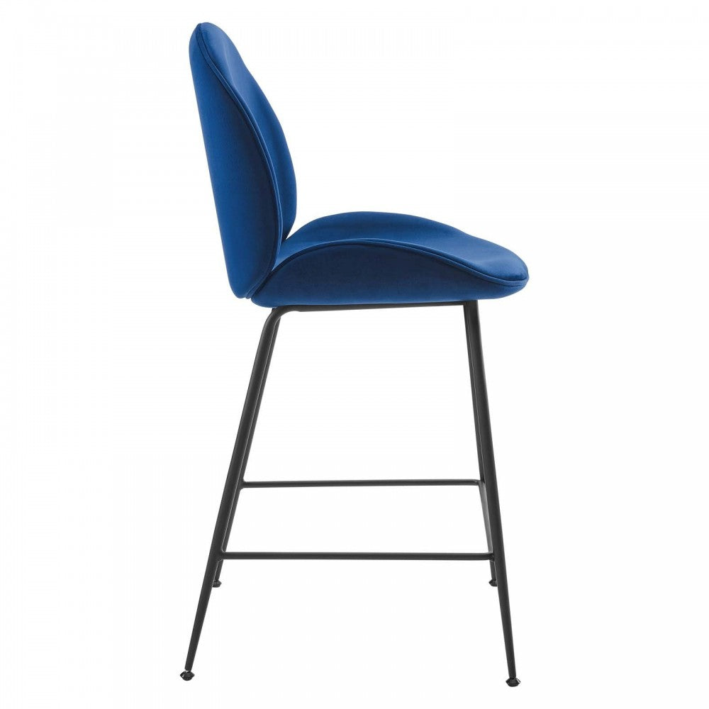 Scoop Black Powder Coated Steel Leg Performance Velvet Counter Stool, Navy