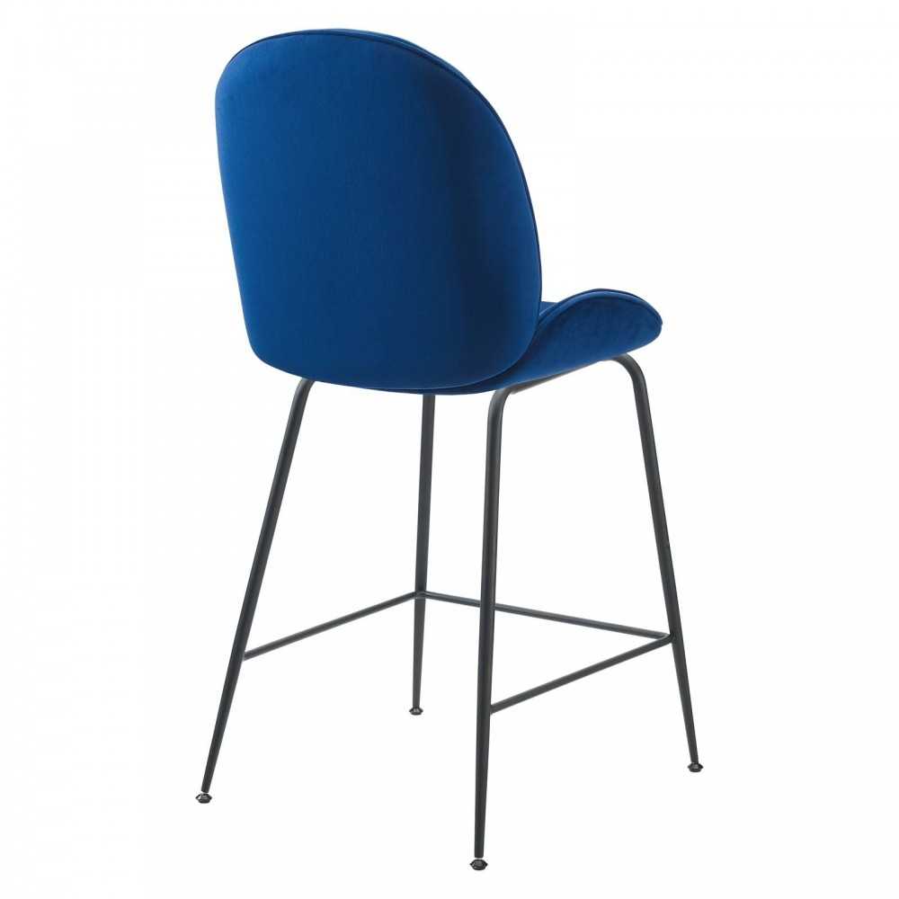 Scoop Black Powder Coated Steel Leg Performance Velvet Counter Stool, Navy