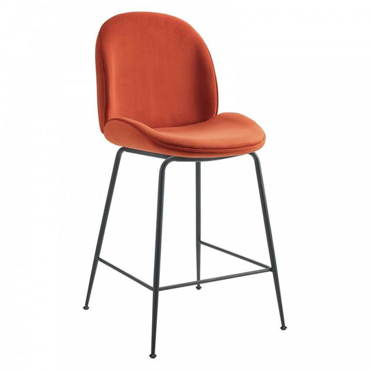 Scoop Black Powder Coated Steel Leg Performance Velvet Counter Stool, Orange