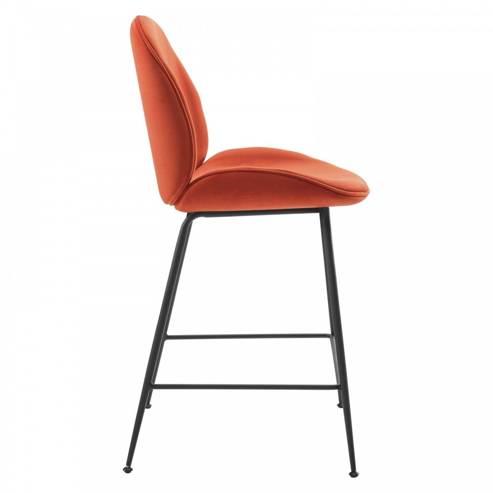 Scoop Black Powder Coated Steel Leg Performance Velvet Counter Stool, Orange