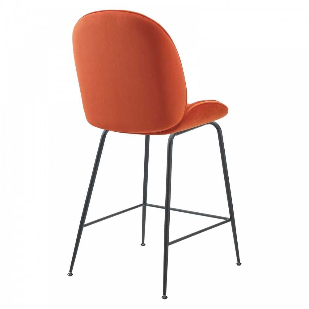 Scoop Black Powder Coated Steel Leg Performance Velvet Counter Stool, Orange