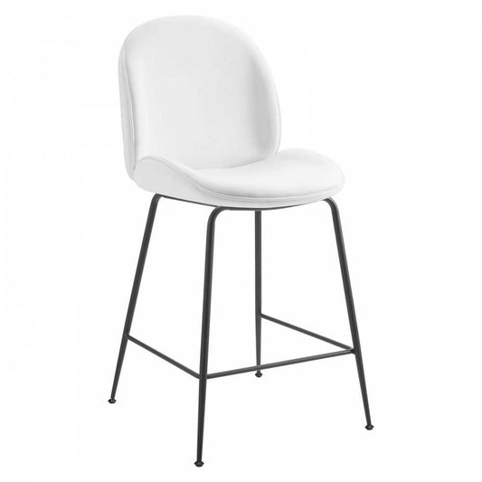 Scoop Black Powder Coated Steel Leg Performance Velvet Counter Stool, White