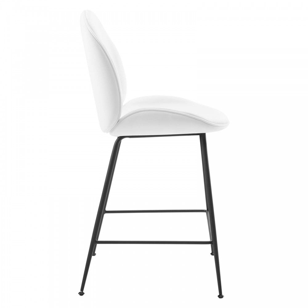 Scoop Black Powder Coated Steel Leg Performance Velvet Counter Stool, White