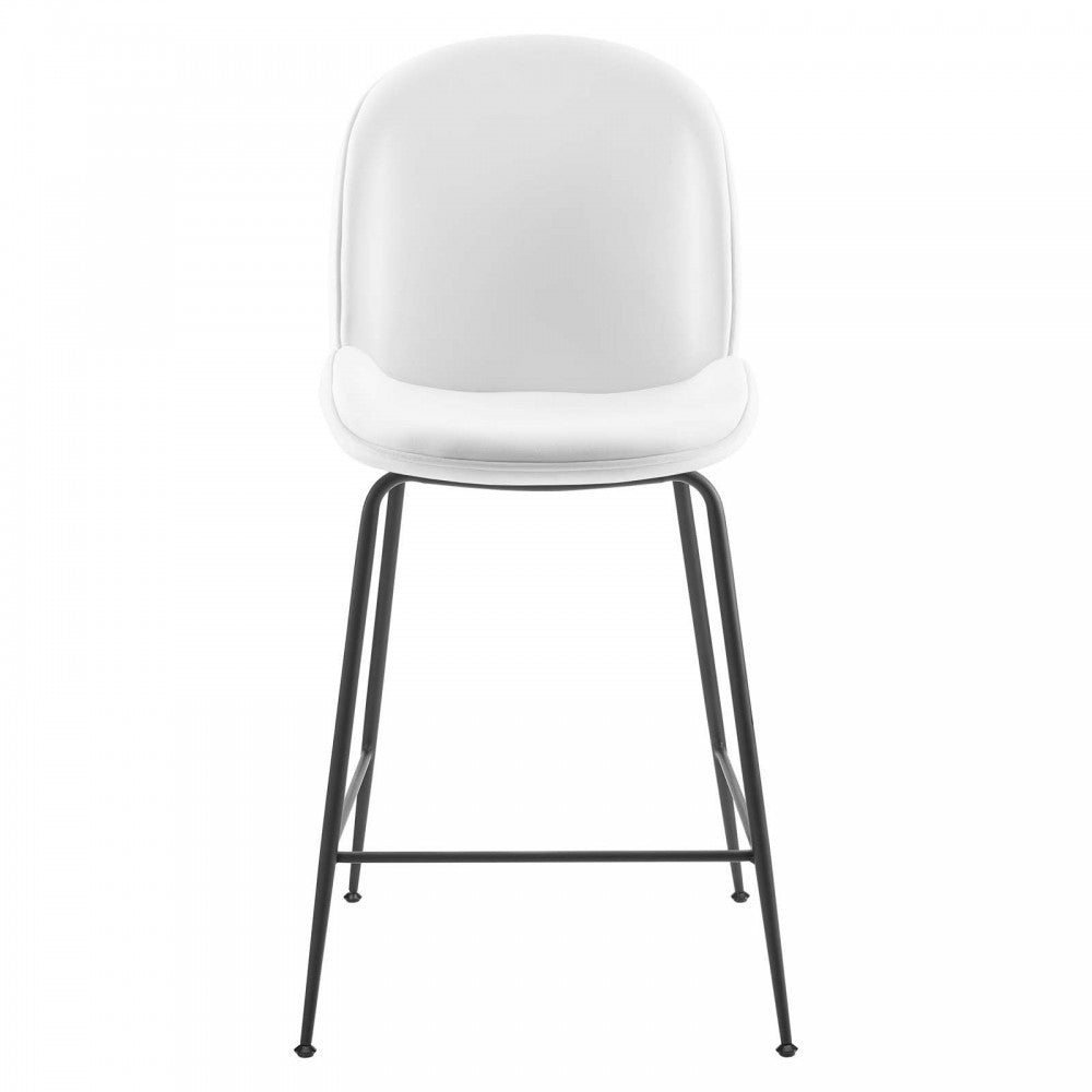 Scoop Black Powder Coated Steel Leg Performance Velvet Counter Stool, White