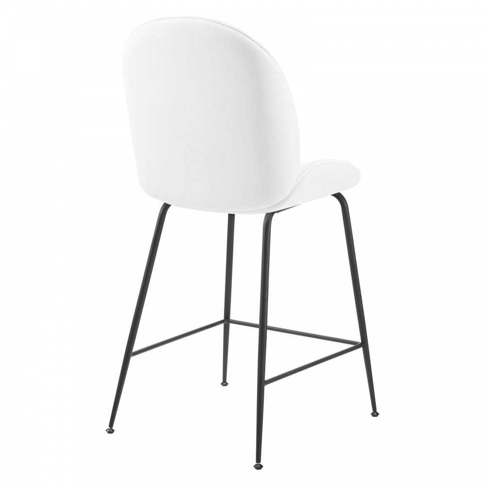 Scoop Black Powder Coated Steel Leg Performance Velvet Counter Stool, White