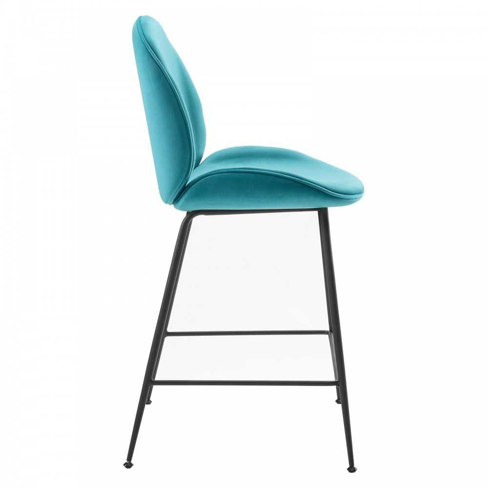 Scoop Black Powder Coated Steel Leg Performance Velvet Counter Stool, Blue