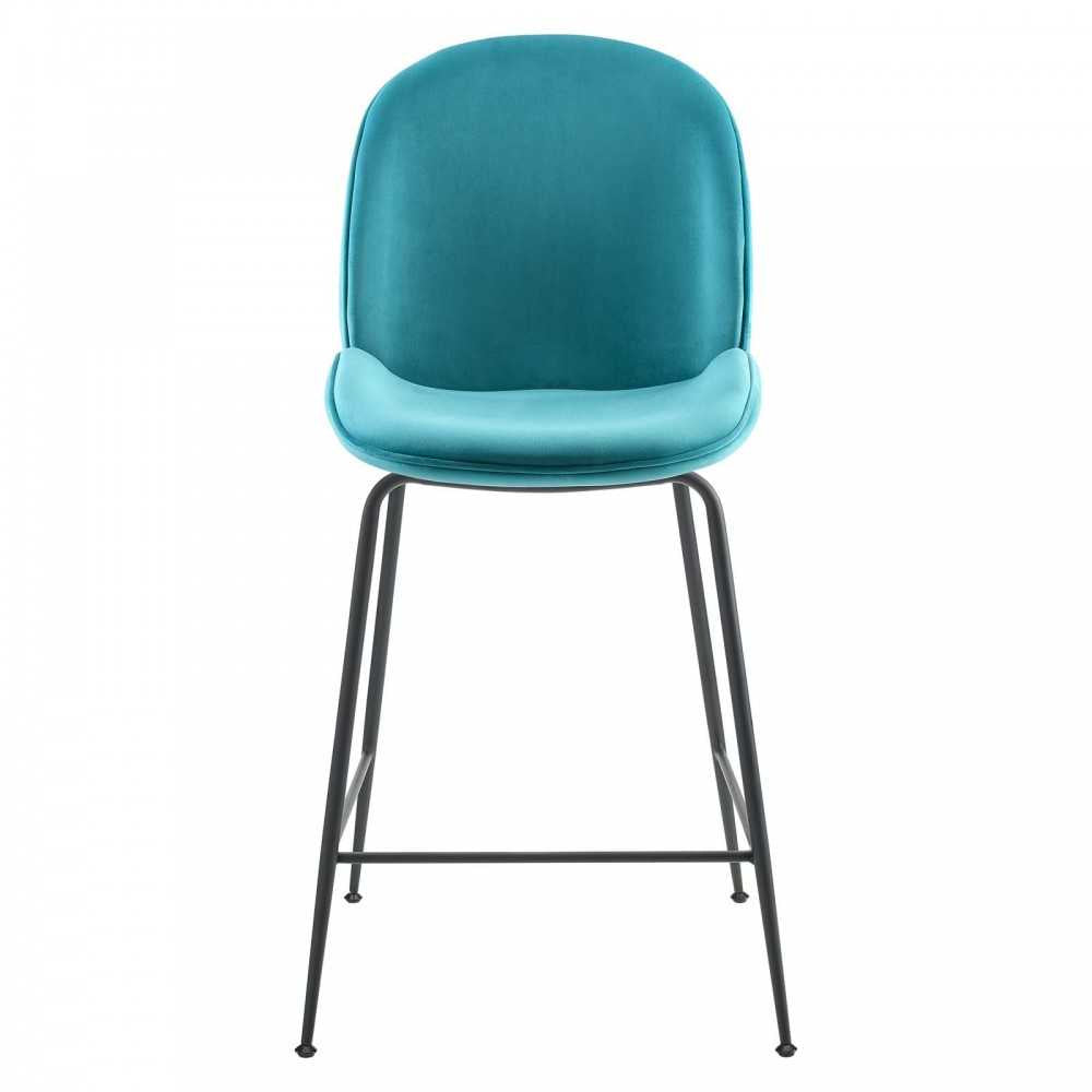 Scoop Black Powder Coated Steel Leg Performance Velvet Counter Stool, Blue