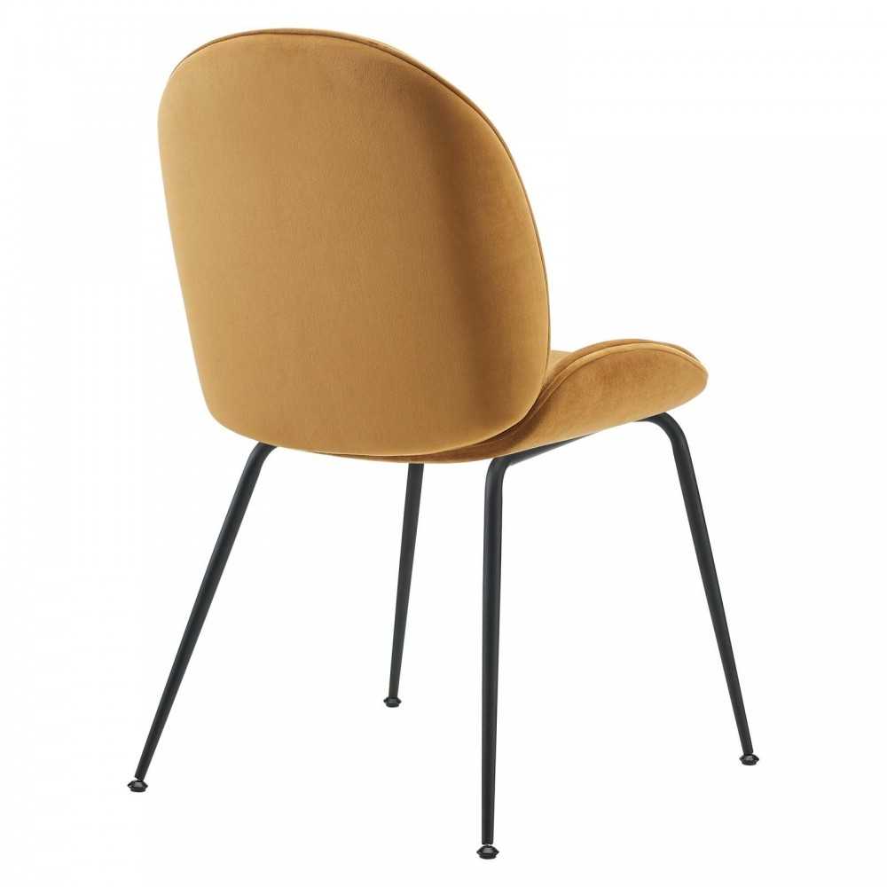 Scoop Black Powder Coated Steel Leg Performance Velvet Dining Chairs - Set of 2, Cognac