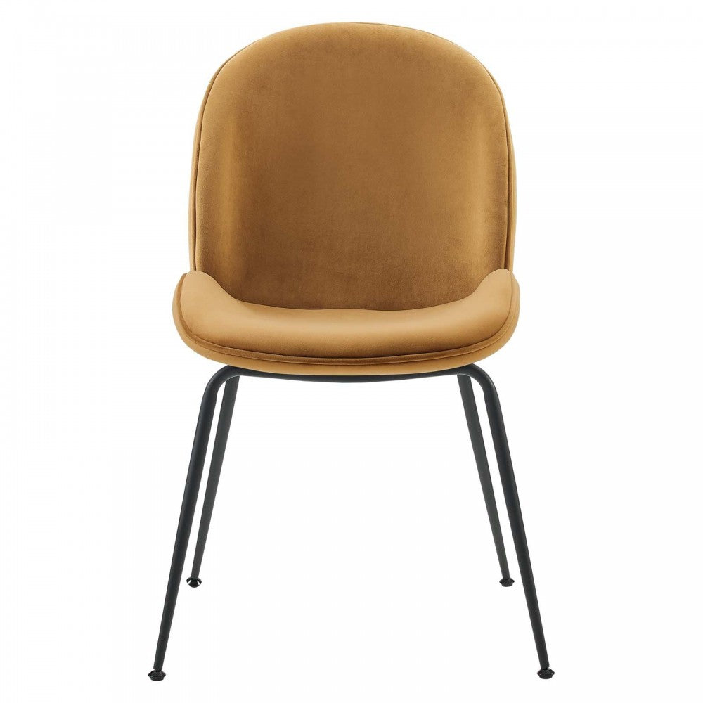Scoop Black Powder Coated Steel Leg Performance Velvet Dining Chairs - Set of 2, Cognac