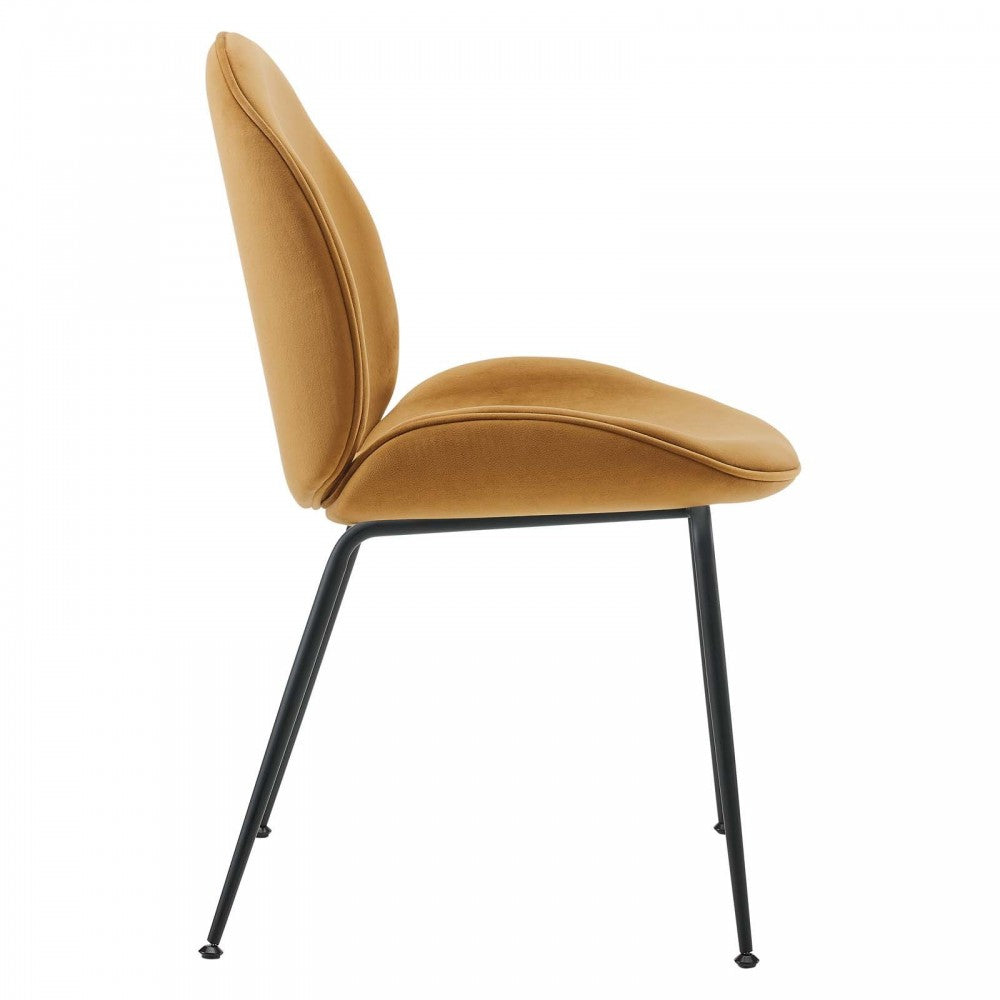 Scoop Black Powder Coated Steel Leg Performance Velvet Dining Chairs - Set of 2, Cognac