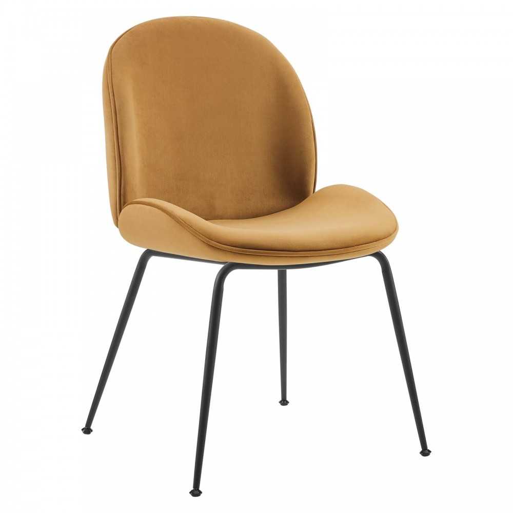 Scoop Black Powder Coated Steel Leg Performance Velvet Dining Chairs - Set of 2, Cognac