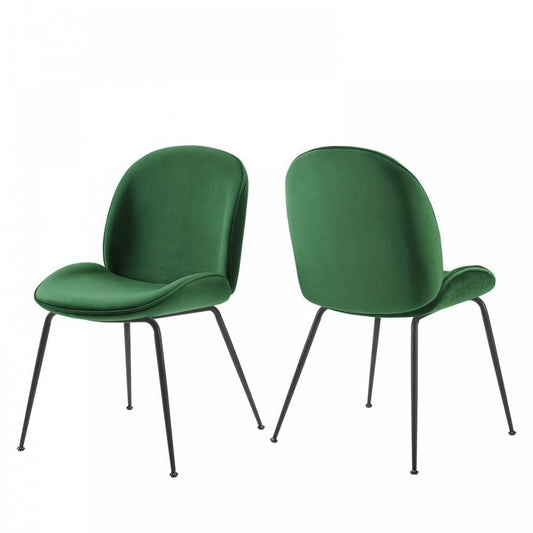 Scoop Black Powder Coated Steel Leg Performance Velvet Dining Chairs - Set of 2, Emerald