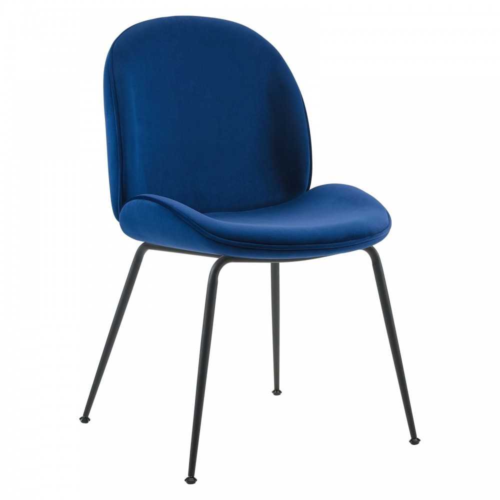 Scoop Black Powder Coated Steel Leg Performance Velvet Dining Chairs - Set of 2, Navy