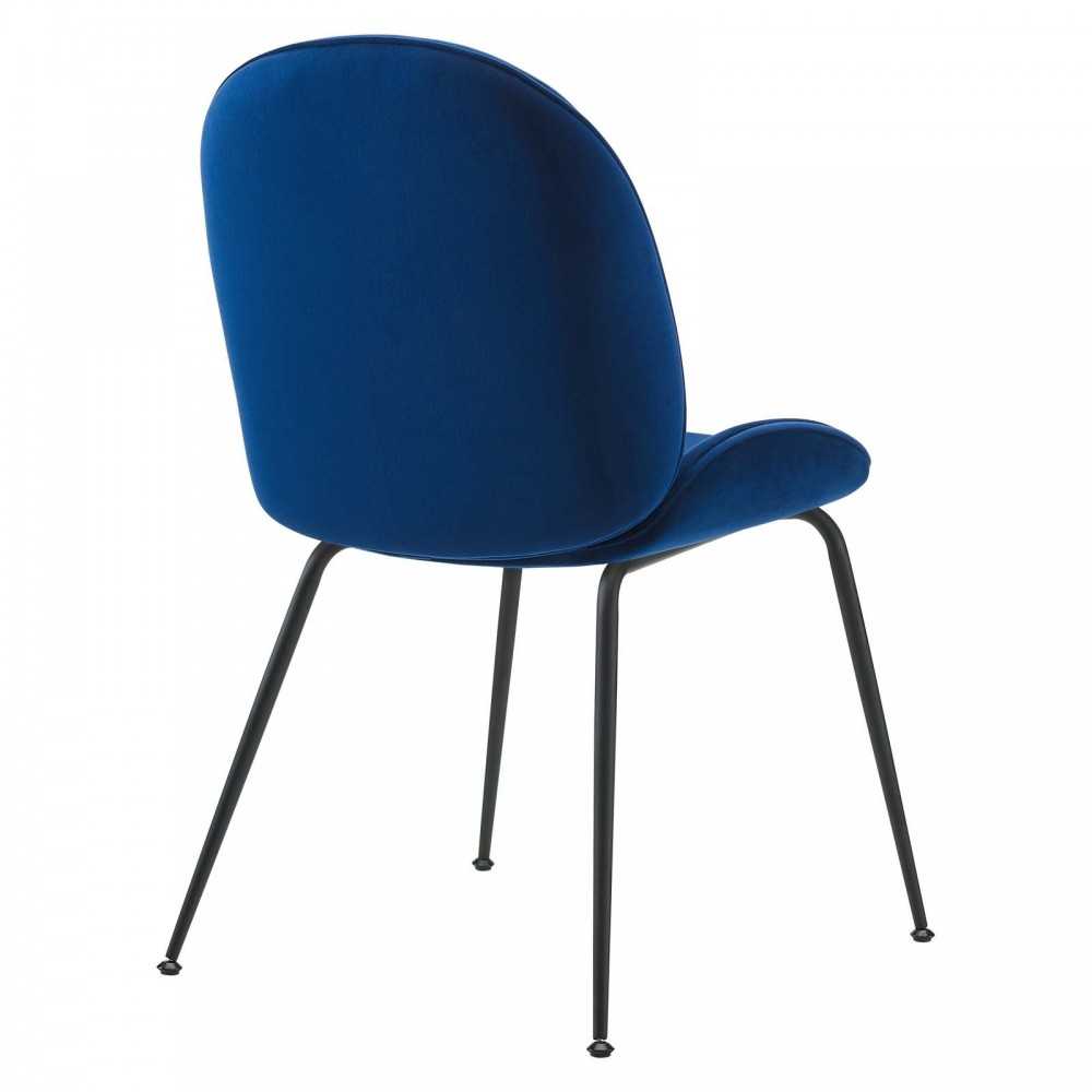 Scoop Black Powder Coated Steel Leg Performance Velvet Dining Chairs - Set of 2, Navy