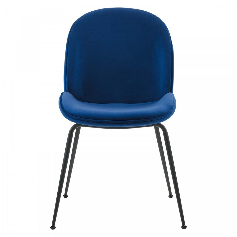 Scoop Black Powder Coated Steel Leg Performance Velvet Dining Chairs - Set of 2, Navy