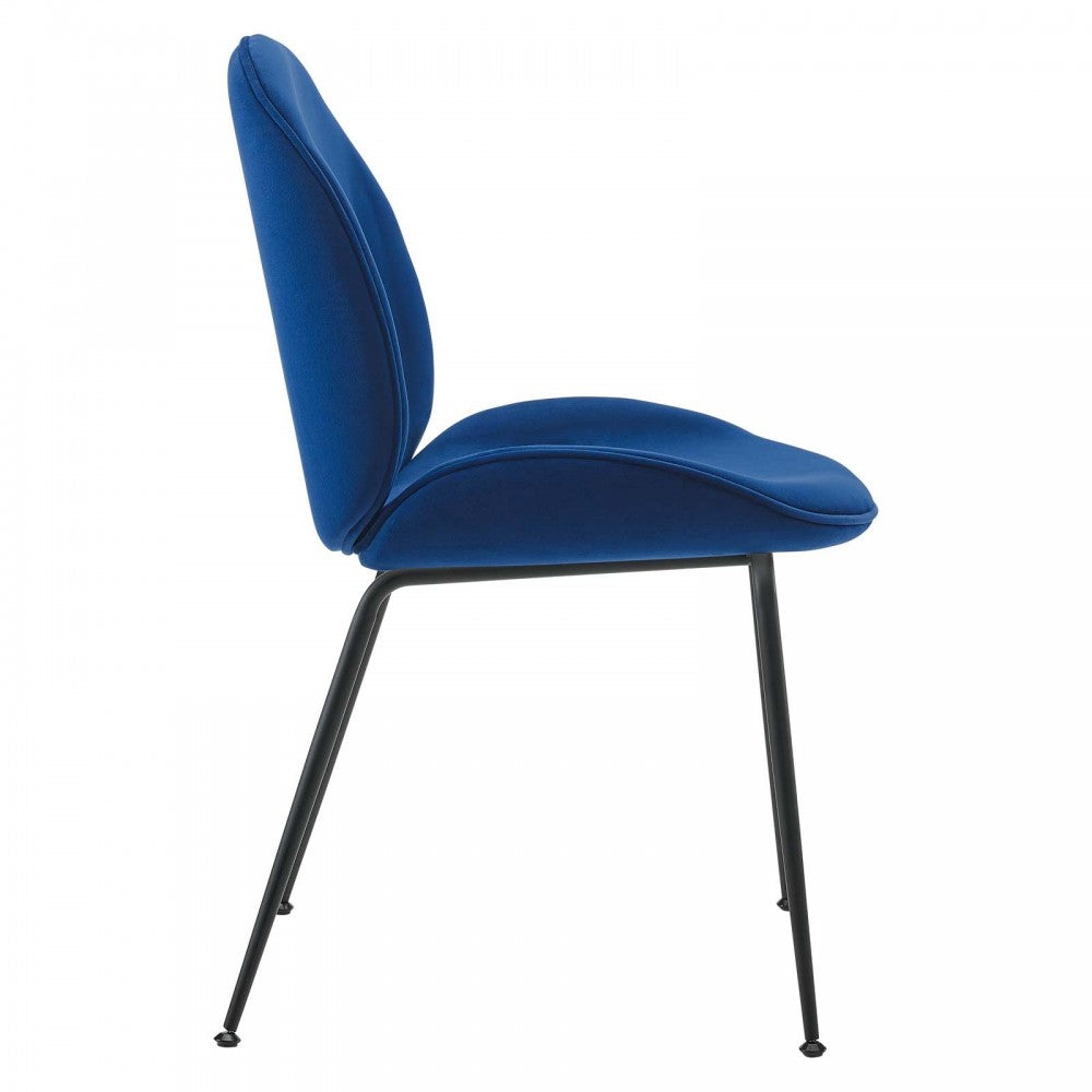 Scoop Black Powder Coated Steel Leg Performance Velvet Dining Chairs - Set of 2, Navy