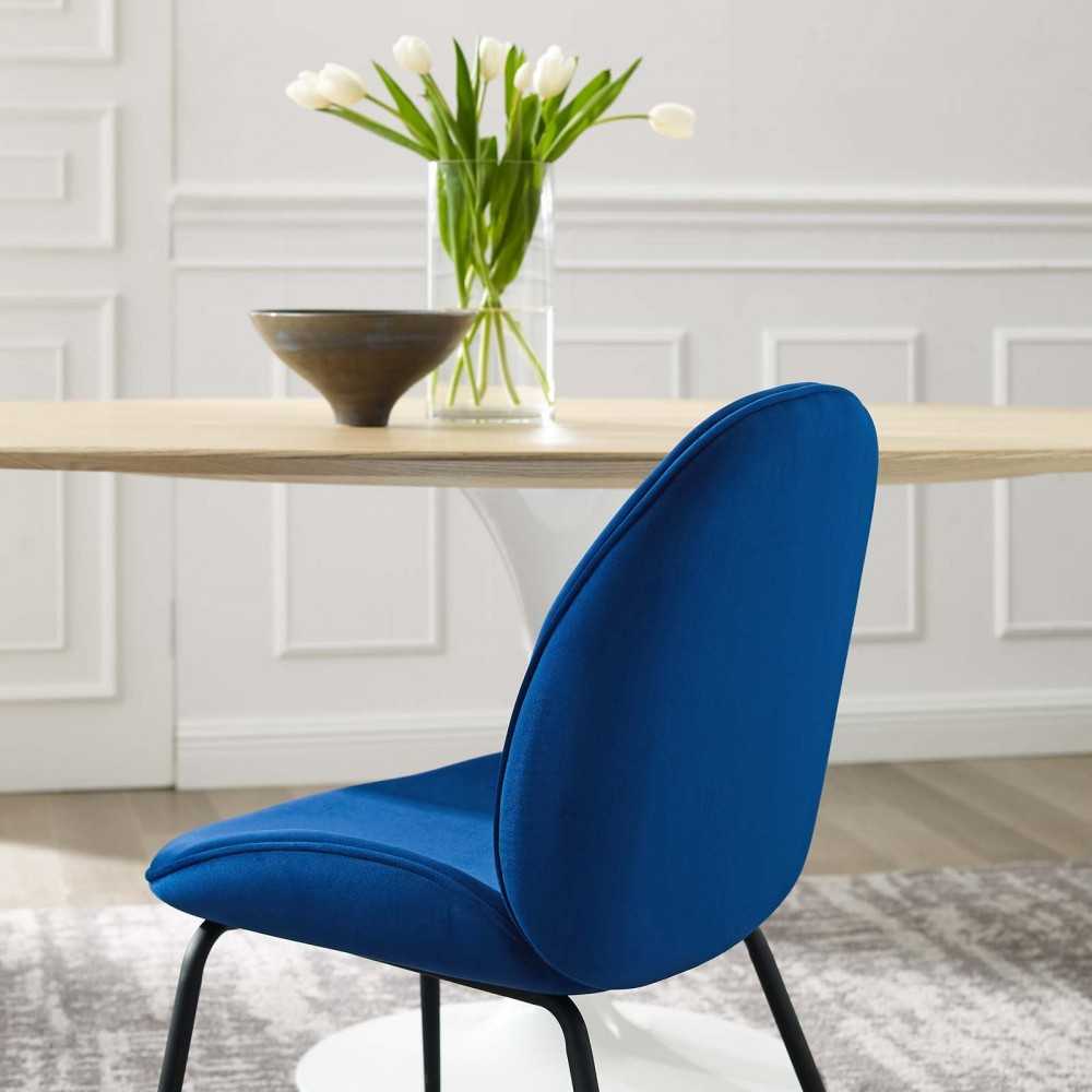 Scoop Black Powder Coated Steel Leg Performance Velvet Dining Chairs - Set of 2, Navy